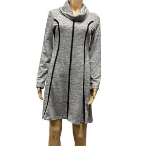 Neesha Heather Gray and Black Mock Neck Long Sleeve Knit Dress Womens Small